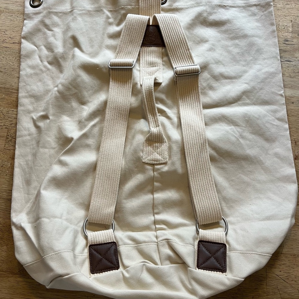 Eddie Bauer NIB XL Cream Canvas Backpack Duffle Army Bag 100% cotton